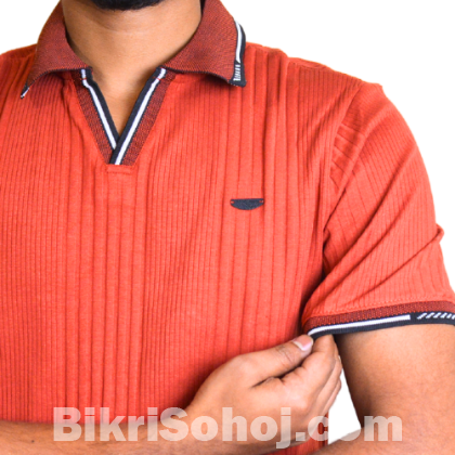 Men's Premium Quality Ribbed Knit Polo-Tshirt